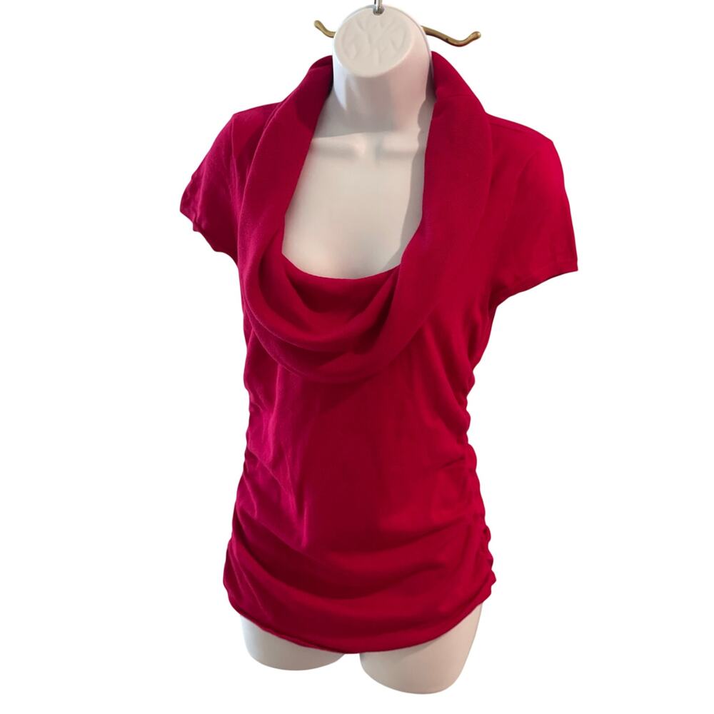 Express Cowl Neck Stretch Knit Top Size M Black Short Sleeve